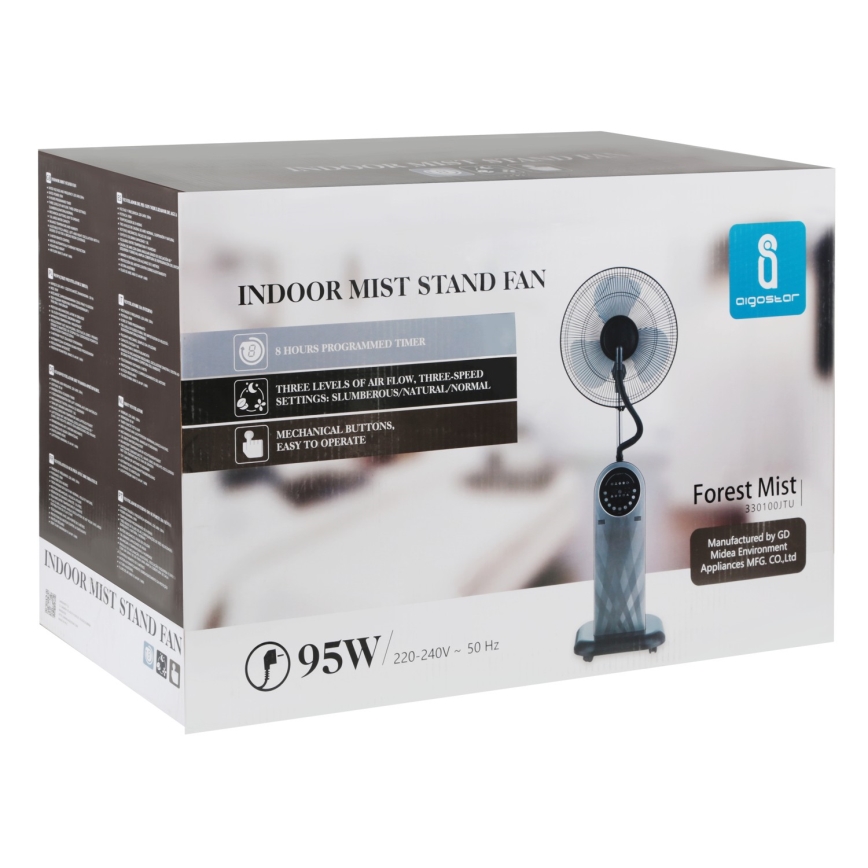 Aigostar - Επιδαπέδιος ανεμιστήρας με εφέ ομίχλης 95W/230V μαύρο/γκρι + τηλεχειριστήριο