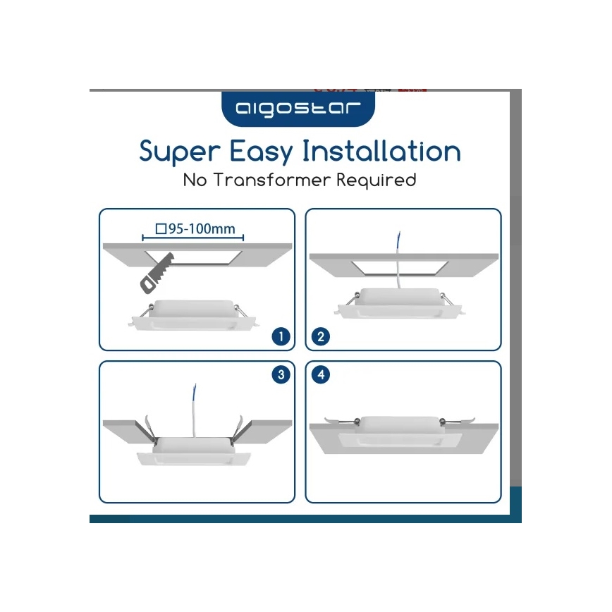 Aigostar - εντοιχισμένο φωτιστικό για ψευδοροφή LED/6W/230V 3000K 12x12 cm λευκό