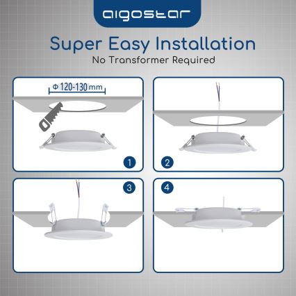 Aigostar - Εντοιχισμένο φωτιστικό οροφής LED για μπάνιο, 15W/230V, 4000K (ουδέτερο λευκό), IP44, διάμ. 14,5 cm, λευκό