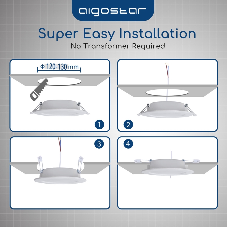 Aigostar - Εντοιχισμένο φωτιστικό οροφής LED για μπάνιο, 15W/230V, 4000K (ουδέτερο λευκό), IP44, διάμ. 14,5 cm, λευκό