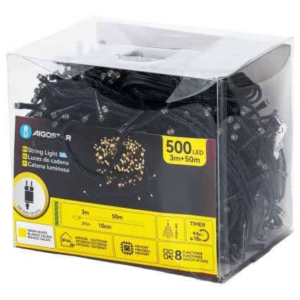 Aigostar - LED Εξωτερική γιρλάντα 500xLED/8 λειτουργίες 50m IP44 θερμό λευκό