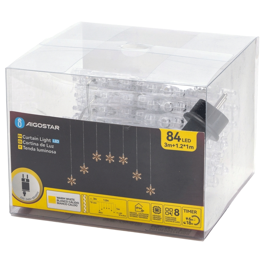 Aigostar - LED γιρλάντα για εξωτερικούς χώρους 84xLED/8 λειτουργίες 1,2x1m IP44 θερμό λευκό νιφάδες χιονιού