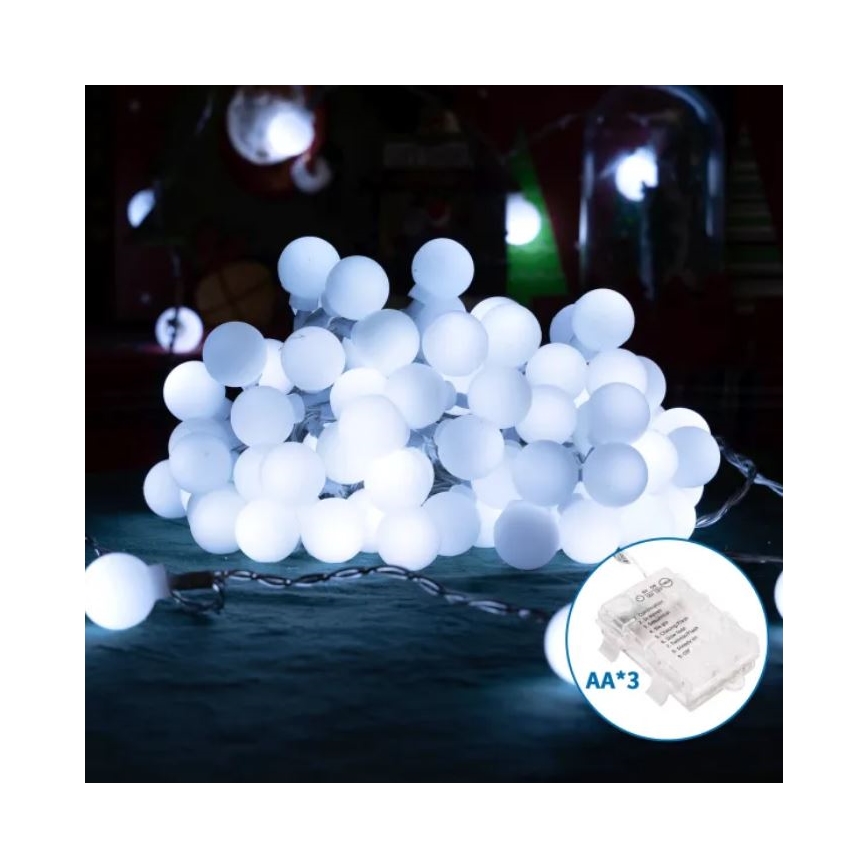 Aigostar - Εξωτερική γιρλάντα LED 100xLED/3xAA/8 λειτουργιών 10,3 m IP44 ψυχρό λευκό