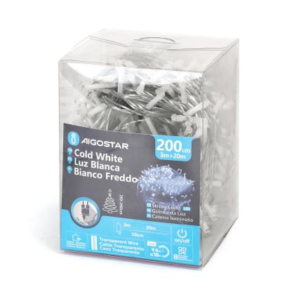 Aigostar - Εξωτερική γιρλάντα LED 200xLED/8 λειτουργίες 23m IP44 ψυχρό λευκό