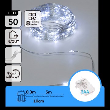 Aigostar - Εξωτερική γιρλάντα LED 50xLED/3xAA 5,3 m ψυχρό λευκό