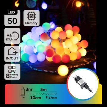 Aigostar - Εξωτερική διακοσμητική γιρλάντα 50 LED, 8 λειτουργίες, 5 m, IP44, πολύχρωμη