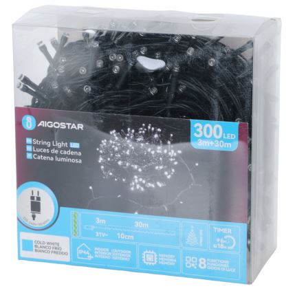 Aigostar - LED εξωτερικά χριστουγεννιάτικα φωτάκια 300xLED/8 λειτουργίες 30m IP44 ψυχρό λευκό