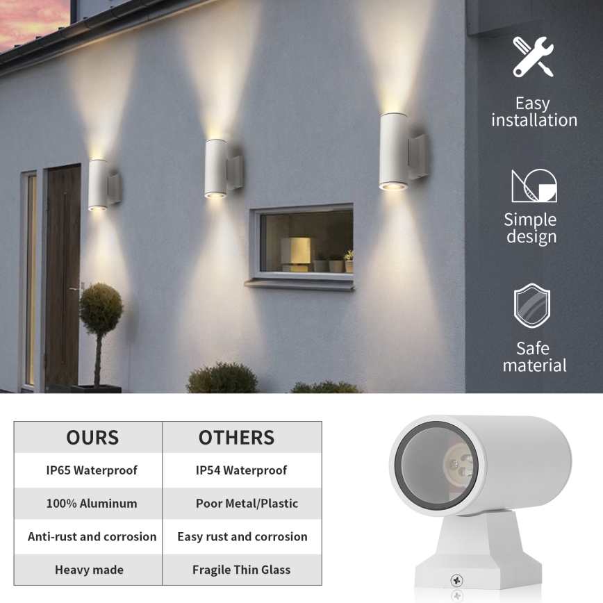 Aigostar - Εξωτερικό φωτιστικό τοίχου 2xGU10/230V IP65 λευκό στρογγυλό