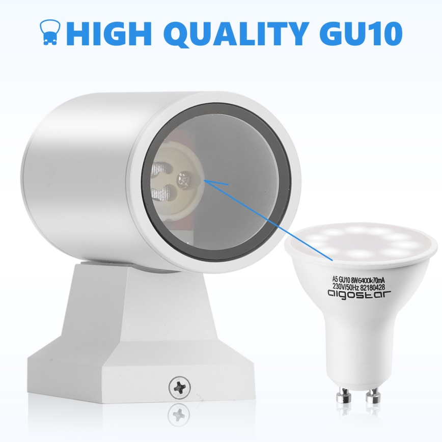 Aigostar - Εξωτερικό φωτιστικό τοίχου 2xGU10/230V IP65 λευκό στρογγυλό