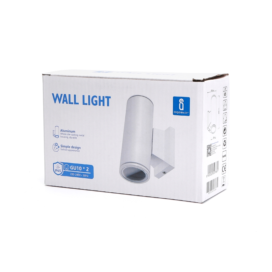 Aigostar - Εξωτερικό φωτιστικό τοίχου 2xGU10/230V IP65 λευκό στρογγυλό