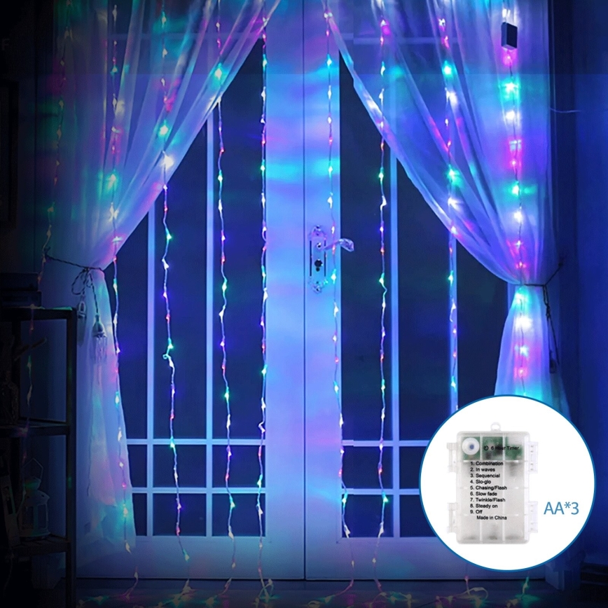 Aigostar - Εξωτερικό χριστουγεννιάτικο φωτιστικό LED 200xLED/8 λειτουργίες 3xAA 5x2m IP44 πολύχρωμο