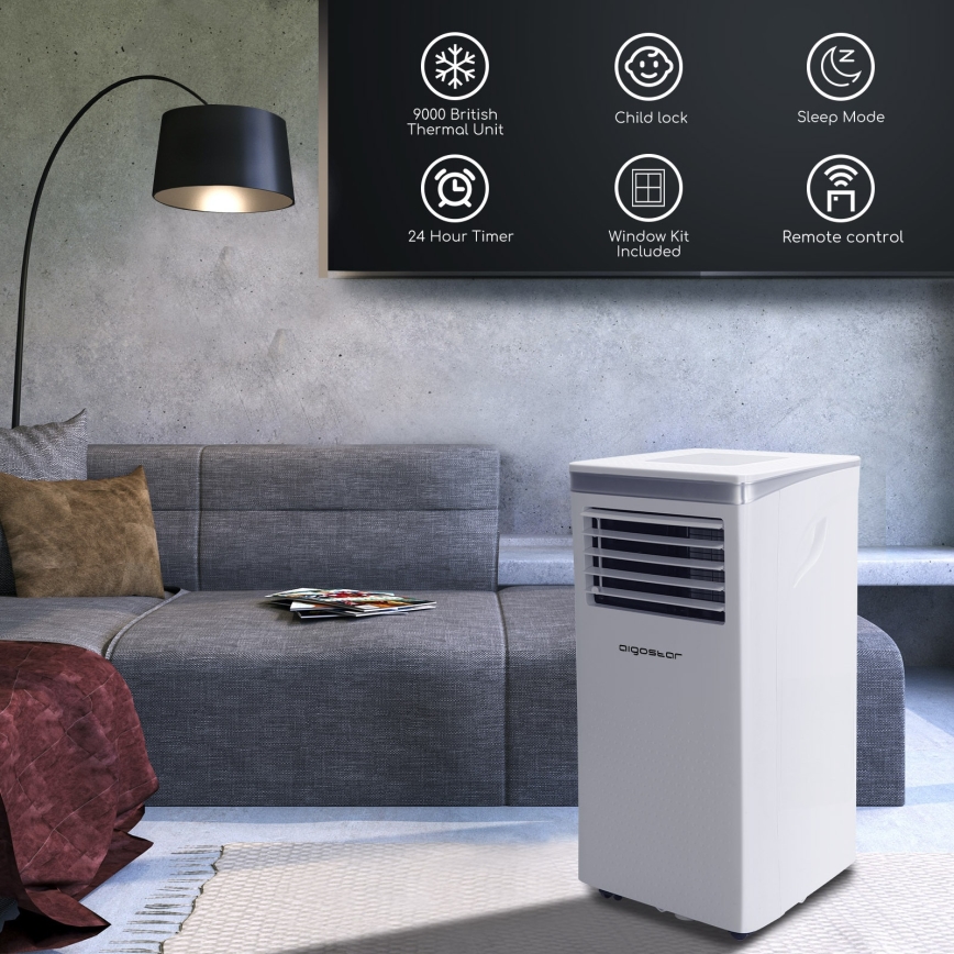 Aigostar - Έξυπνο φορητό κλιματιστικό 3 σε 1 1003W/230V 9000 BTU Wi‑Fi λευκό + τηλεχειριστήριο
