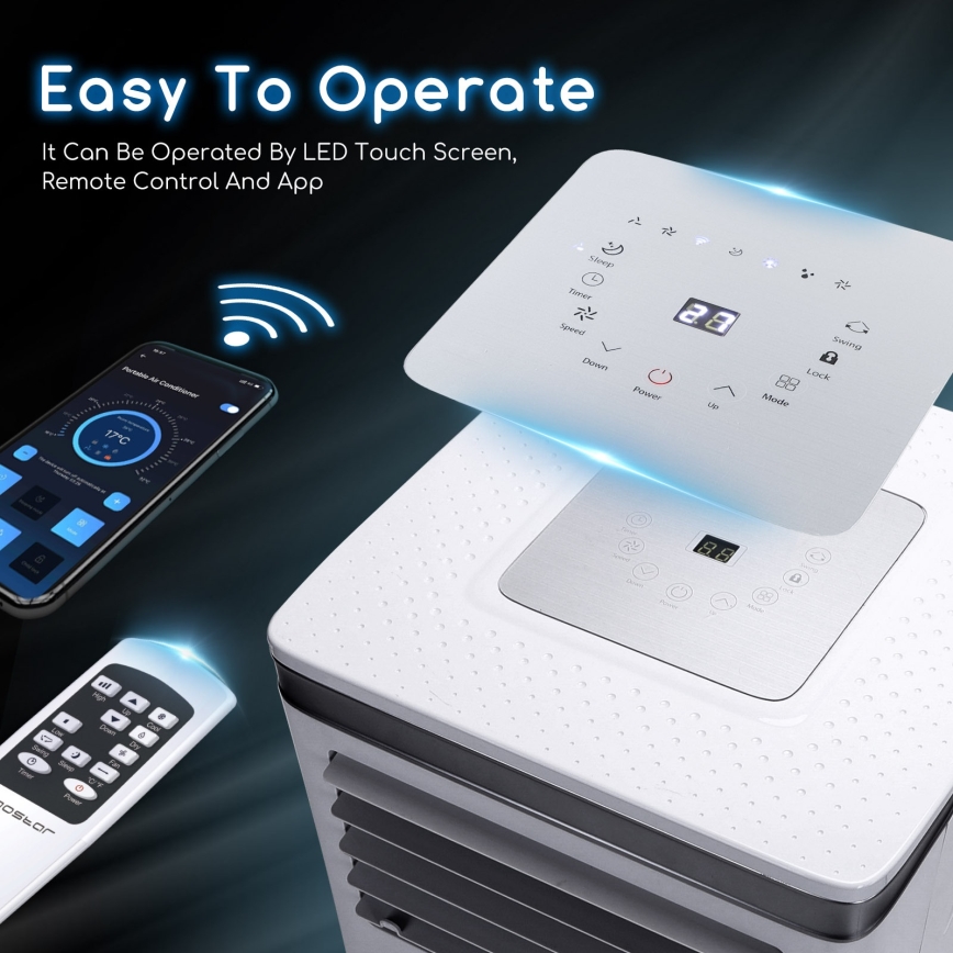 Aigostar - Έξυπνο φορητό κλιματιστικό 3 σε 1 1003W/230V 9000 BTU Wi‑Fi λευκό + τηλεχειριστήριο