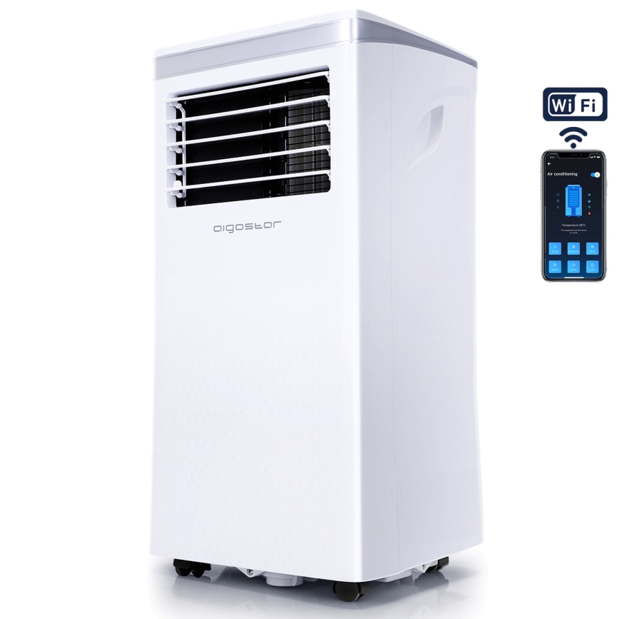 Aigostar - Έξυπνο φορητό κλιματιστικό 3 σε 1 1003W/230V 9000 BTU Wi‑Fi λευκό + τηλεχειριστήριο