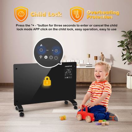 Aigostar - Έξυπνος ηλεκτρικός θερμαντήρας/κονβέκτορας με οθόνη LCD ECO/1000/2000W Wi-Fi