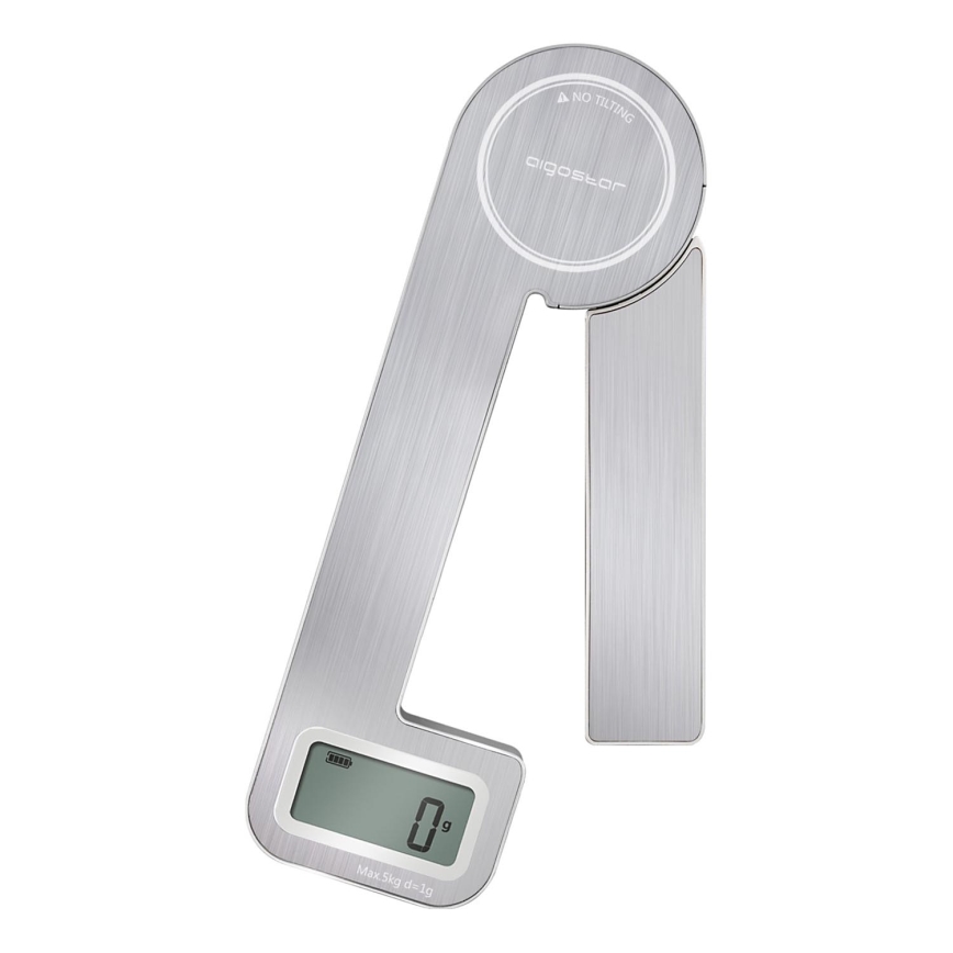 Aigostar - Αναδιπλούμενη ζυγαριά κουζίνας 5kg ματ χρώμιο