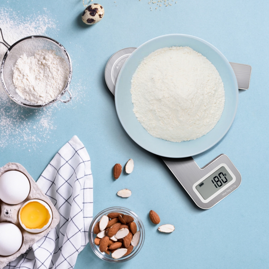 Aigostar - Αναδιπλούμενη ζυγαριά κουζίνας 5kg ματ χρώμιο