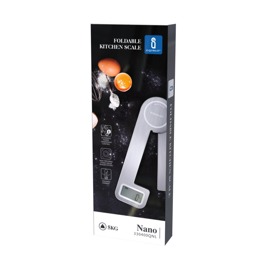 Aigostar - Αναδιπλούμενη ζυγαριά κουζίνας 5kg ματ χρώμιο