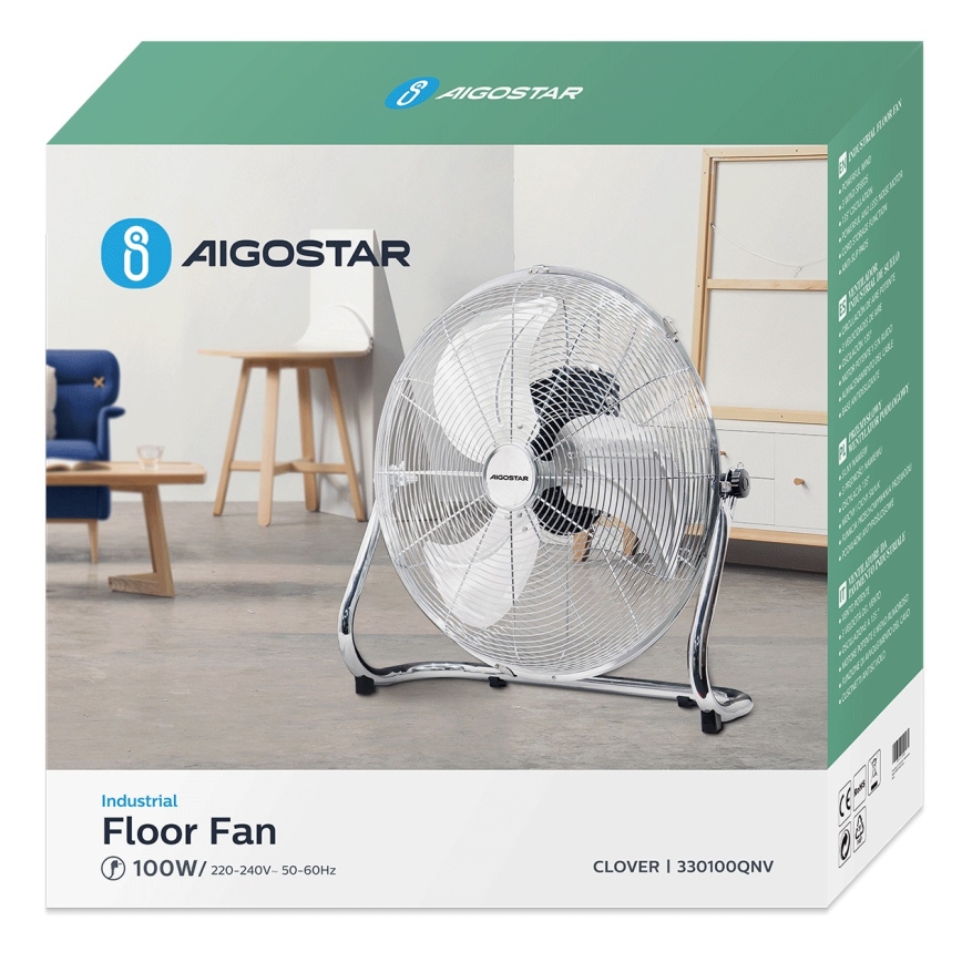 Aigostar - Ανεμιστήρας δαπέδου 100W/230V γυαλιστερό χρώμιο