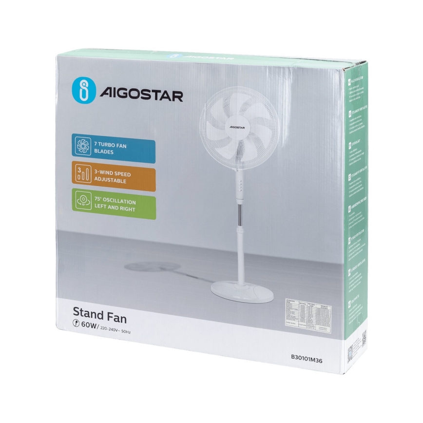 Aigostar -  Ανεμιστήρας δαπέδου 60W/230V λευκό