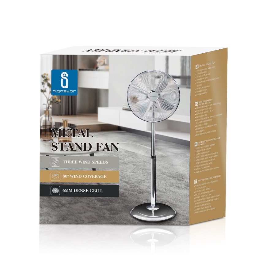 Aigostar - Ανεμιστήρας Ορθοστάτης 50W/230V 44,8 cm γυαλιστερό χρώμιο