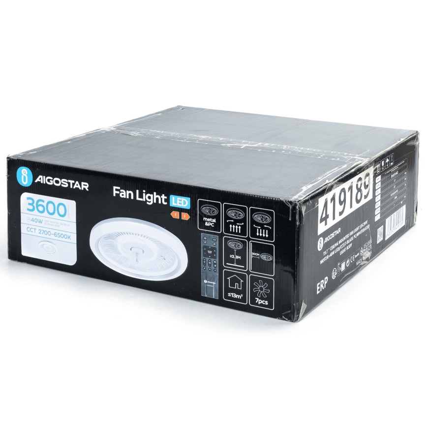 Aigostar - Ανεμιστήρας οροφής LED Dimmable LED/40W/230V 2700/4000/6500K διάμετρος 50 cm + τηλεχειριστήριο λευκό