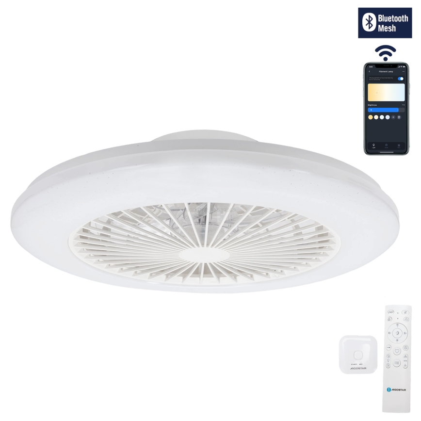 Aigostar - LED Φωτιστικό οροφής dimmable με ανεμιστήρα LED/40W/230V 2700-6500K διάμετρος 48,5 cm λευκό + τηλεχειριστήριο