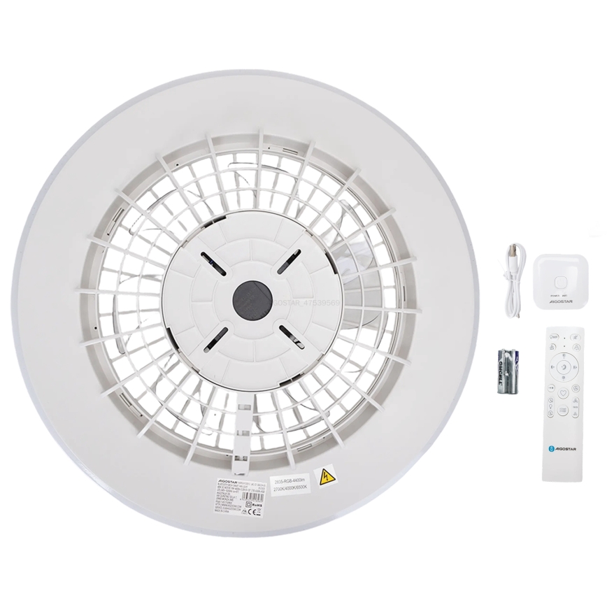 Aigostar - LED Φωτιστικό οροφής dimmable με ανεμιστήρα LED/40W/230V 2700-6500K διάμετρος 48,5 cm λευκό + τηλεχειριστήριο