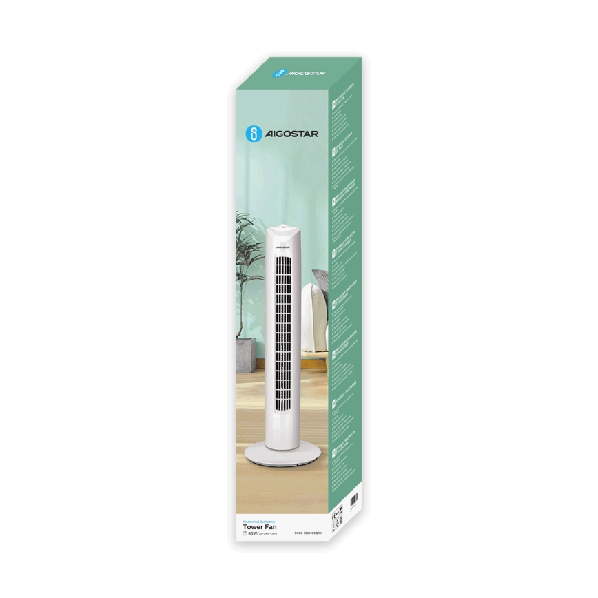 Aigostar - Ανεμιστήρας πύργος 45W/230V λευκό