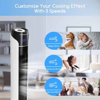 Aigostar - Ανεμιστήρας πύργος 50W/230V μαύρο/λευκό + τηλεχειριστήριο