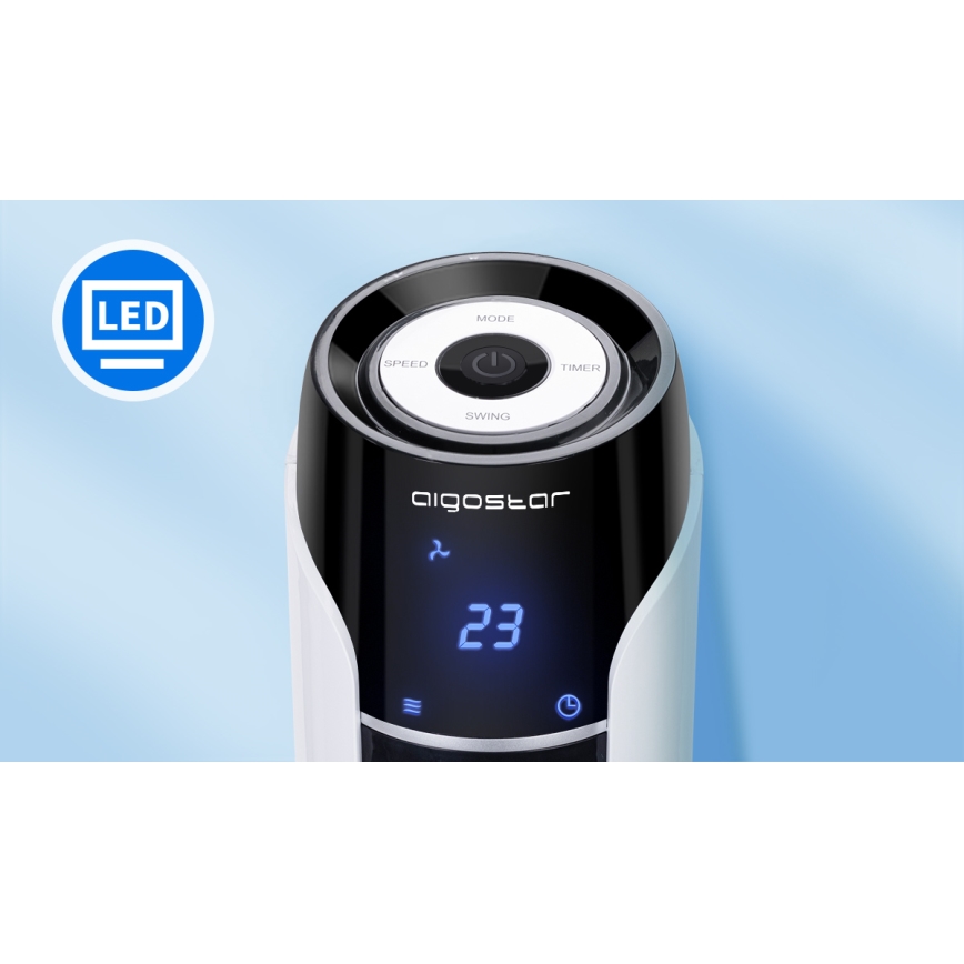 Aigostar - Ανεμιστήρας πύργος 50W/230V μαύρο/λευκό + τηλεχειριστήριο
