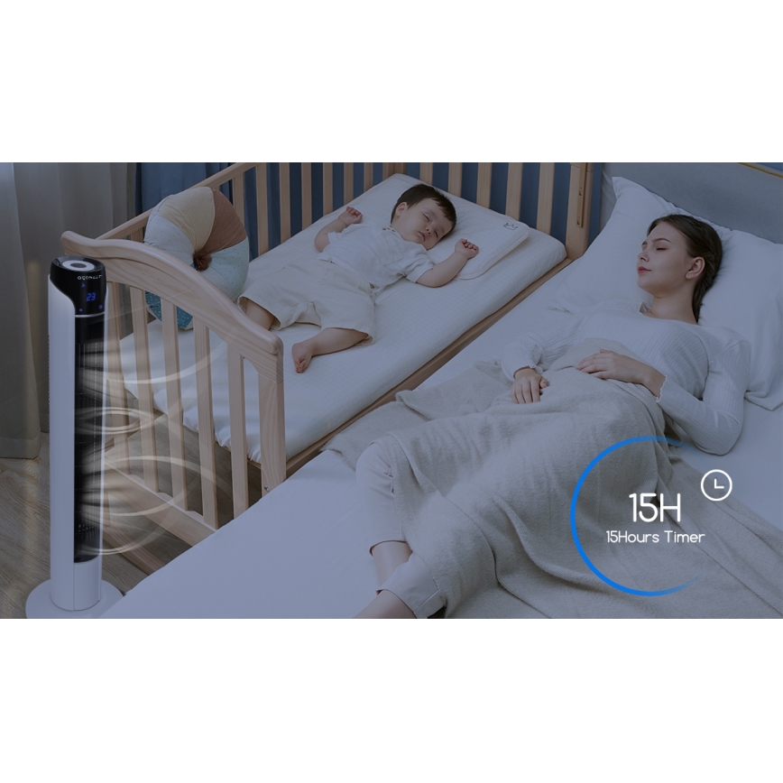 Aigostar - Ανεμιστήρας πύργος 50W/230V μαύρο/λευκό + τηλεχειριστήριο
