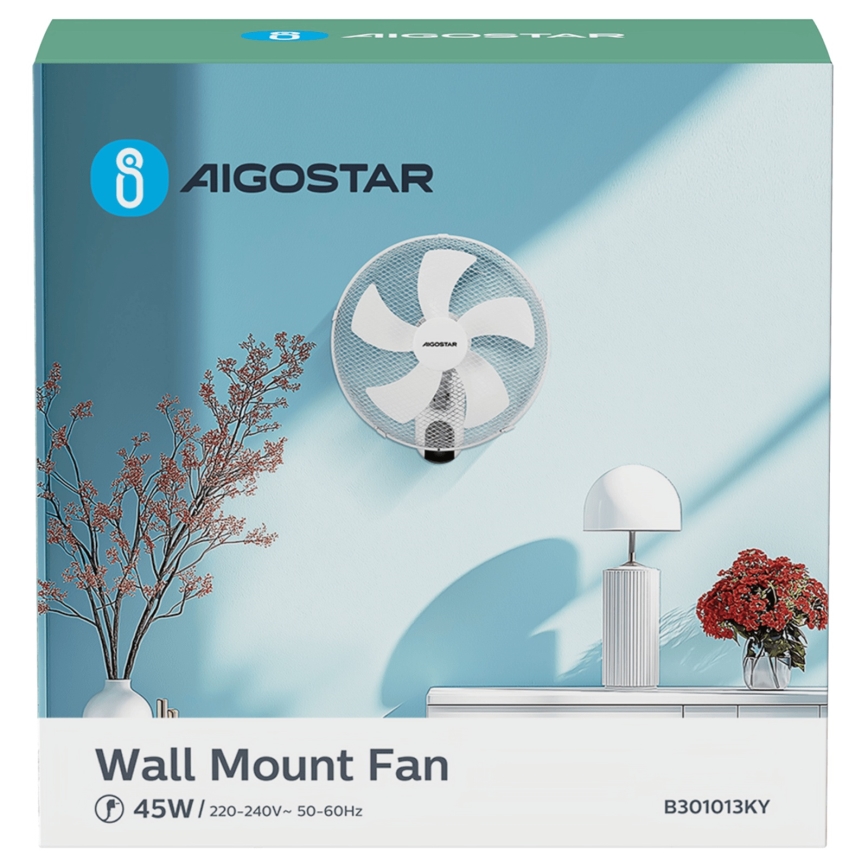 Aigostar -  Ανεμιστήρας τοίχου 45W/230V λευκό + τηλεχειριστήριο