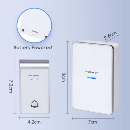 Aigostar - Ασύρματο κουδούνι 3xAA/12V IP44 λευκό/ασημί