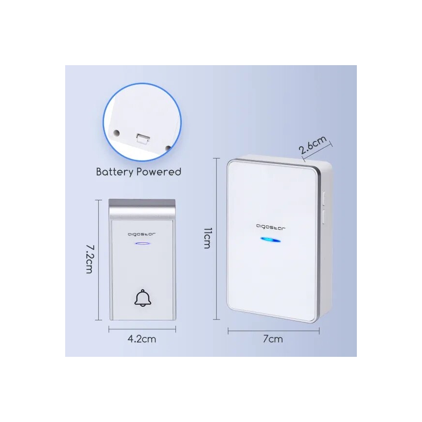 Aigostar - Ασύρματο κουδούνι 3xAA/12V IP44 λευκό/ασημί