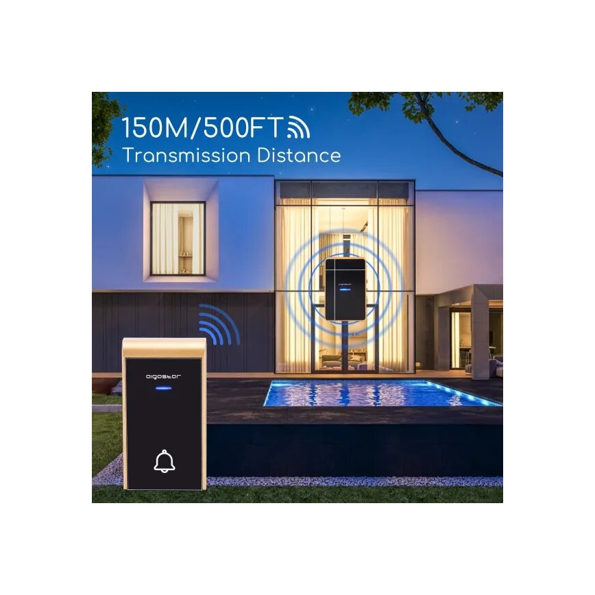 Aigostar - Ασύρματο κουδούνι 3xAA IP44 μαύρο/χάλκινο