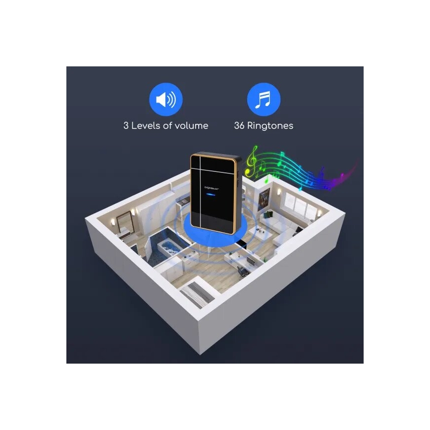 Aigostar - Ασύρματο κουδούνι 3xAA IP44 μαύρο/χάλκινο
