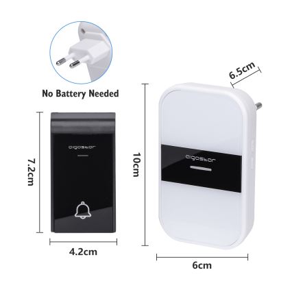 Aigostar - Ασύρματο κουδούνι πόρτας 230V/12V IP44 λευκό/μαύρο