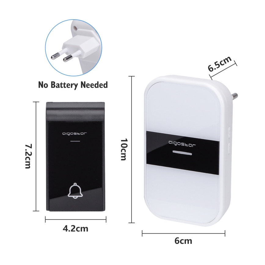 Aigostar - Ασύρματο κουδούνι πόρτας 230V/12V IP44 λευκό/μαύρο