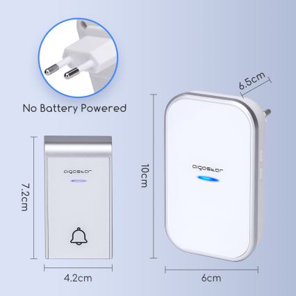 Aigostar - Ασύρματο κουδούνι πόρτας 230V/12V IP44 λευκό