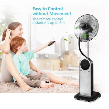 Aigostar - Βάση ανεμιστήρα με ένα mist effect 95W/230V μαύρο/γκρι + τηλεχειριστήριο