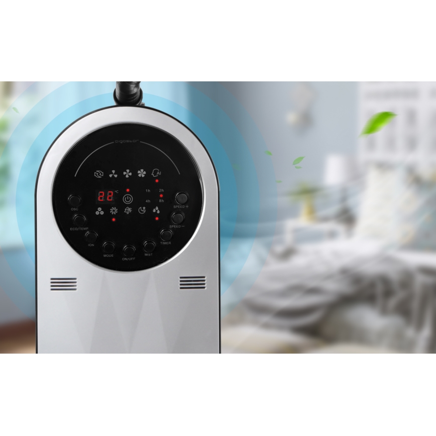 Aigostar - Βάση ανεμιστήρα με ένα mist effect 95W/230V μαύρο/γκρι + τηλεχειριστήριο