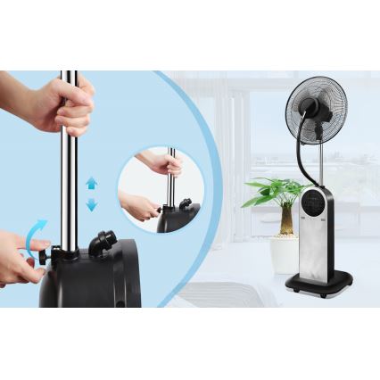 Aigostar - Βάση ανεμιστήρα με ένα mist effect 95W/230V μαύρο/γκρι + τηλεχειριστήριο