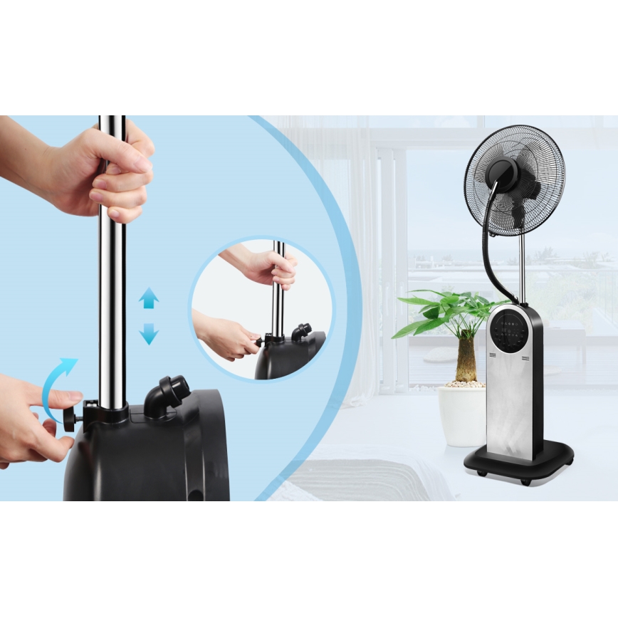 Aigostar - Βάση ανεμιστήρα με ένα mist effect 95W/230V μαύρο/γκρι + τηλεχειριστήριο