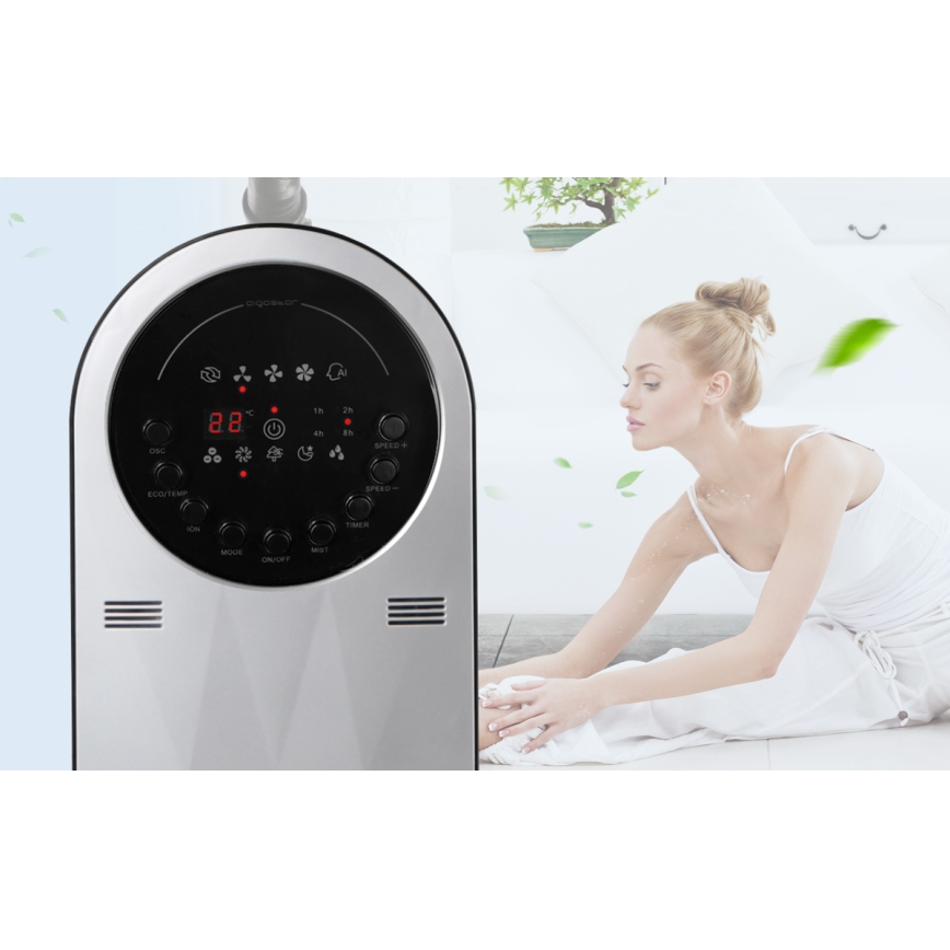 Aigostar - Βάση ανεμιστήρα με ένα mist effect 95W/230V μαύρο/γκρι + τηλεχειριστήριο