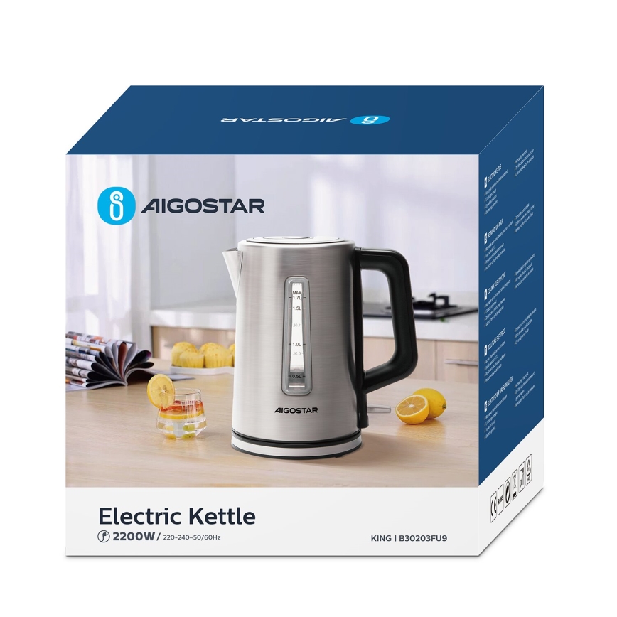 Aigostar - Βραστήρας 1,7l 2200W/230V ματ χρώμιο