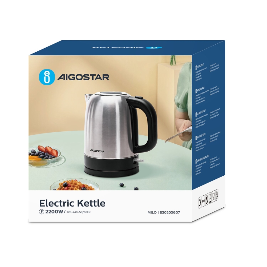 Aigostar - Βραστήρας 1,7l 2200W/230V ματ χρώμιο
