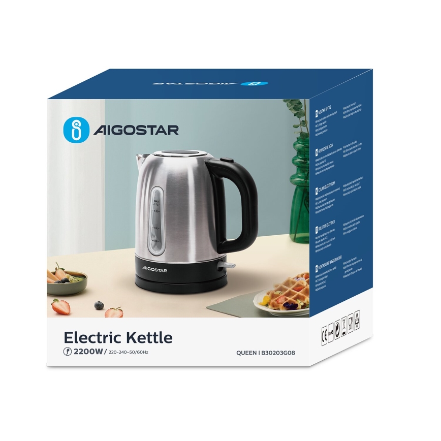 Aigostar - Βραστήρας 1,7l 2200W/230V ματ χρώμιο