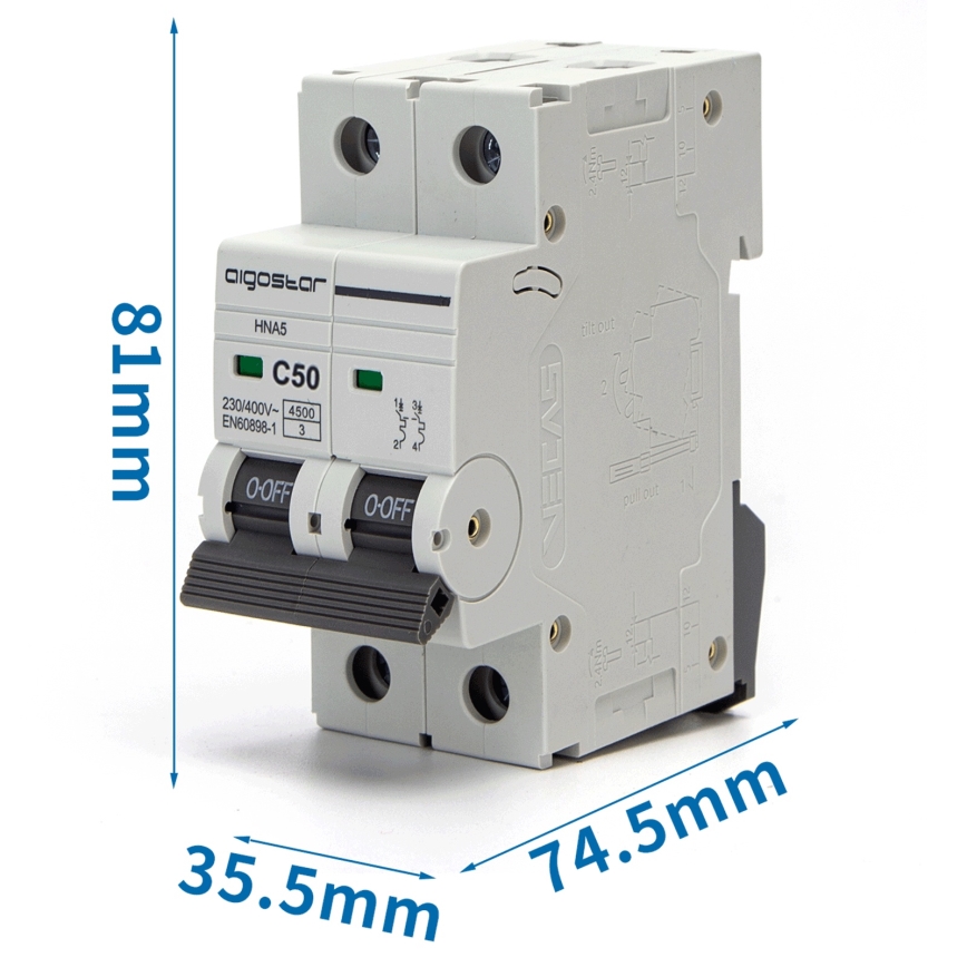 Aigostar - Διφασικός αυτόματος διακόπτης 2P-50A-C 230-400V
