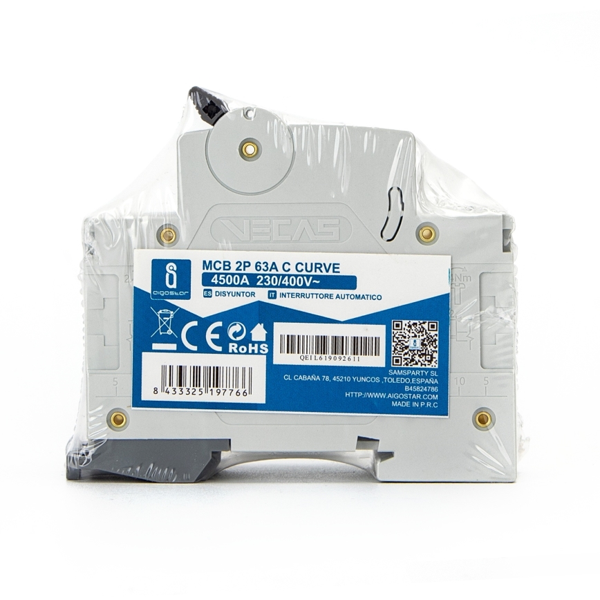 Aigostar - Διφασικός αυτόματος διακόπτης 2P-63A-C 230-400V